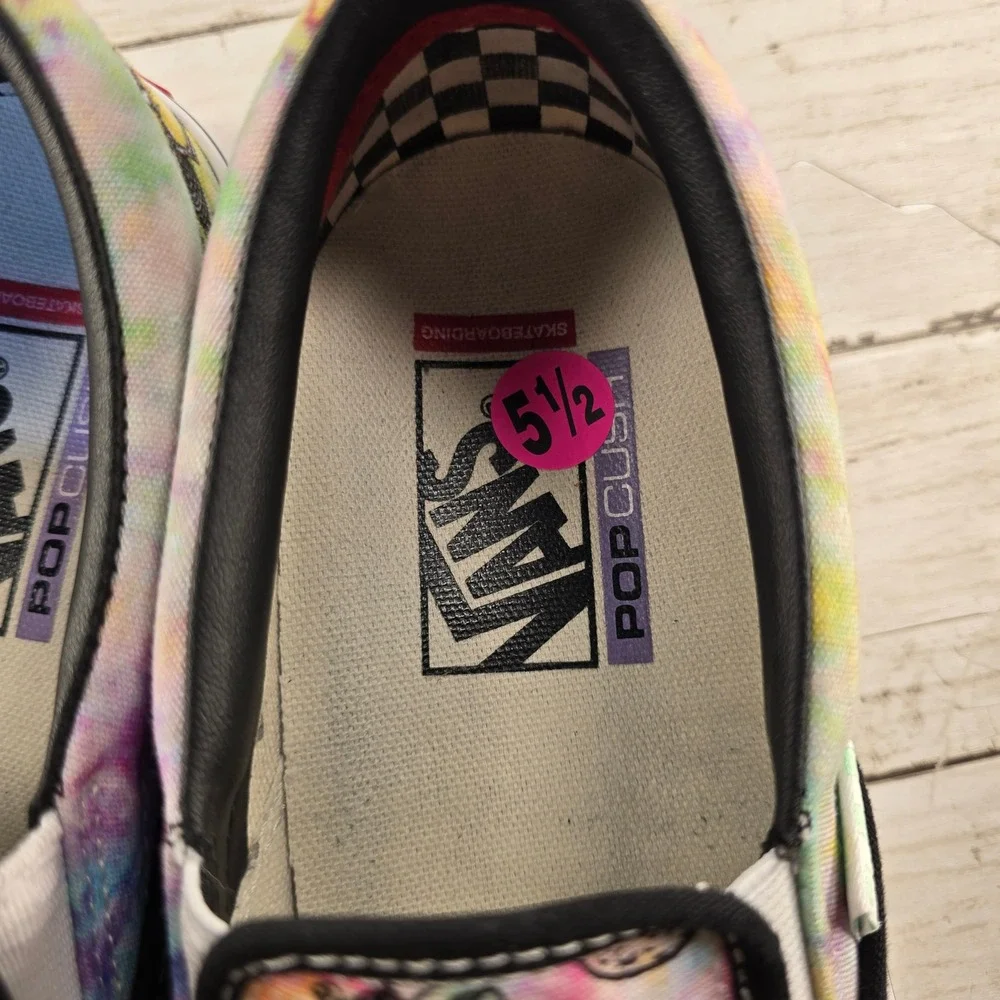 Vans Skate Slip-On Tie Dye Moon and Sun Skeleton PopCush Sneakers Mens 5.5